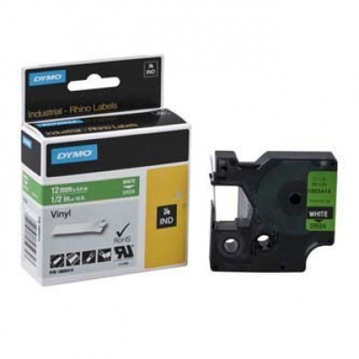 Dymo 1805414, 12mm x 5,5m, fehér nyomtatás / zöld alapon, eredeti szalag