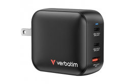 Verbatim 32230, Mini GaN hálózati töltő 2 x USB-CR PD 100W a 1 x USB-A QC 3.0, szürke, 100 W, cserélhető villák C,G,A