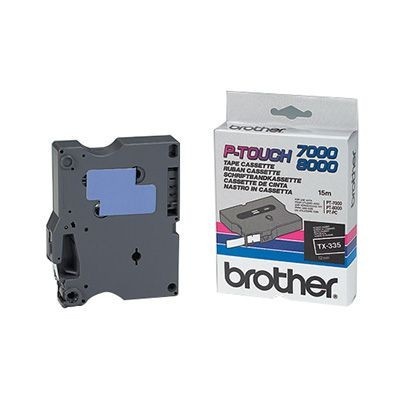 Brother TX-335, 12mm x 15m, fehér nyomtatás / fekete alapon, eredeti szalag
