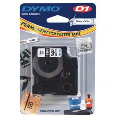 Dymo D1 16960, S0718070, 19mm x 5,5m fekete nyomtatás / fehér alapon, eredeti szalag