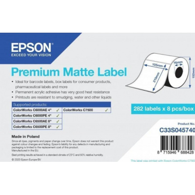 Epson C33S045740 Premium Matte, a ColorWorks esetében, 105x210mm, 282db, fehér öntapadó címkék
