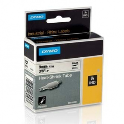 Dymo Rhino 18053, S0718280, 9mm x 1,5m fekete nyomtatás / fehér alapon, eredeti szalag