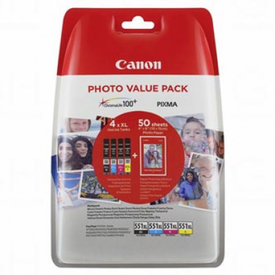 Canon eredeti tintapatron 6443B006, CLI-551XL C/M/Y/BK Photo Value Pack, CMYK, blistr, Canon Pixma iP7250,iP8750,iX6850,MG5450,MG5550,M