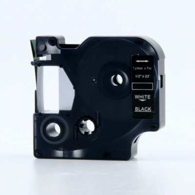 Dymo 45021, S0720610, 12mm x 7m fehér nyomtatás / fekete alapon, kompatibilis szalag 