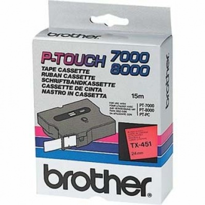 Brother TX-451, 24mm x 15m, fekete nyomtatás / piros alapon, eredeti szalag