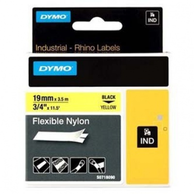Dymo Rhino 18491, S0718090, 19mm x 3,5m fekete nyomtatás / sárga alapon, eredeti szalag