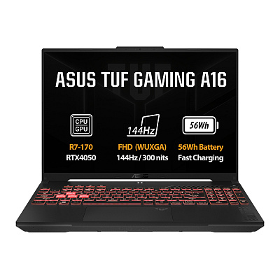 ASUS TUF Gaming A16/FA607NUQ-RL003Z/R7-170/16"/WUXGA/16GB/1TB/RTX 4050/OS nélkül/Szürke/2R