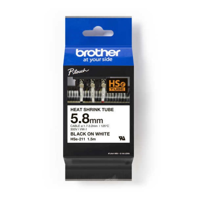 Brother HSe-211E Pro Tape, 5.2 mm x 1.5 m, fekete nyomtatás / fehér alapon, eredeti szalag