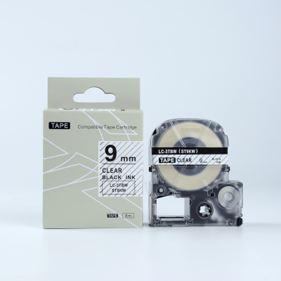 Epson LK-3TBN, ST9KW, C53S653004, 9mm x 9m, fekete nyomtatás / átlátszó alapon, kompatibilis szalag