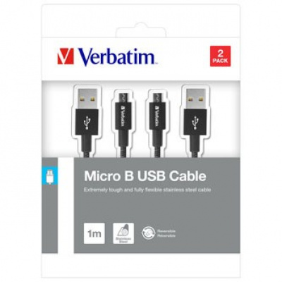 Verbatim 48874 USB kábel (2.0), USB A + microUSB, 1m, fekete, box, 2 db