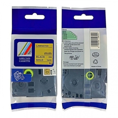 Brother HGe-821, 9mm x 8m, fekete nyomtatás / arany alapon, nagy sebességű kompatibilis szalag