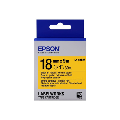 Epson LabelWorks LK-5YBW C53S655010 18mm x 9m, fekete nyomtatás / sárga alapon, erős ragasztó, eredeti szalag