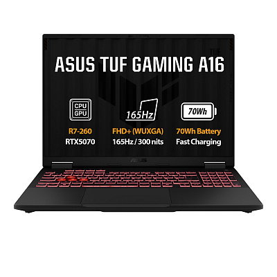 ASUS TUF Gaming A16/FA608UP-RV048Z/R7-260/16"/WUXGA/16GB/512GB/RTX 5070/operációs rendszer nélkül/Gray/2R