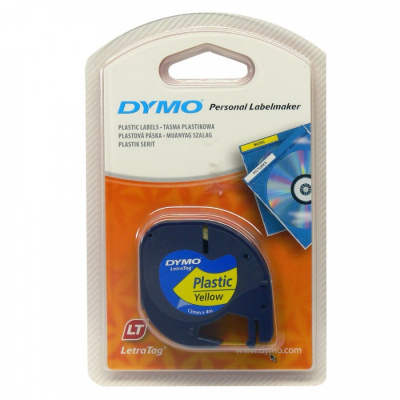Dymo LetraTag 59423, S0721570, 12mm x 4m, fekete nyomtatás/sárga alapon, eredeti szalag