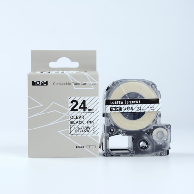Epson LK-ST24KW, 24mm x 9m, fekete nyomtatás / átlátszó alapon, utángyártott szalag