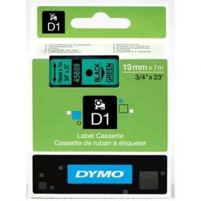 Dymo D1 45809, S0720890, 19mm x 7m, fekete nyomtatás / zöld alapon, eredeti szalag