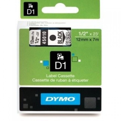 Dymo D1 45010, S0720500, 12mm x 7m fekete nyomtatás / átlátszó alapon, eredeti szalag