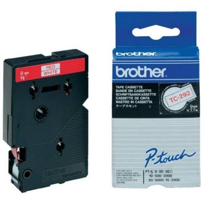 Brother TC-292, 9mm x 7,7m, piros nyomtatás / fehér alapon, eredeti szalag