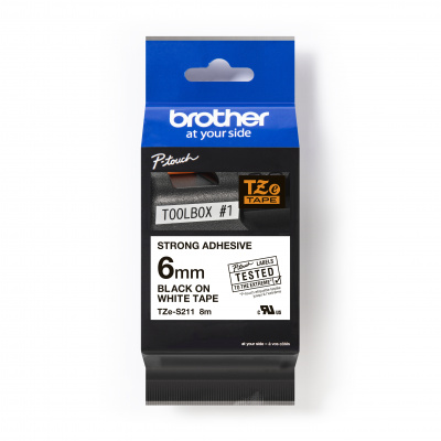 Brother TZ-S211 / TZe-S211 Pro Tape, 6mm x 8m, fekete nyomtatás/fehér alapon, eredeti szalag