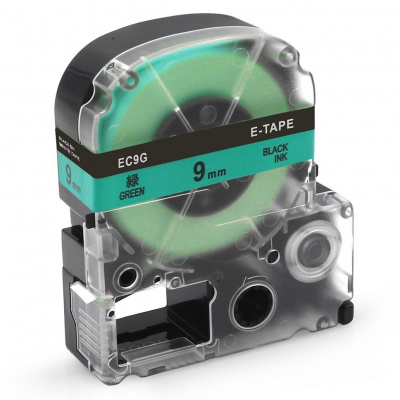 Epson LK-3GBP, SC9GW, 9mm x 9m, fekete nyomtatás / zöld alapon, kompatibilis szalag