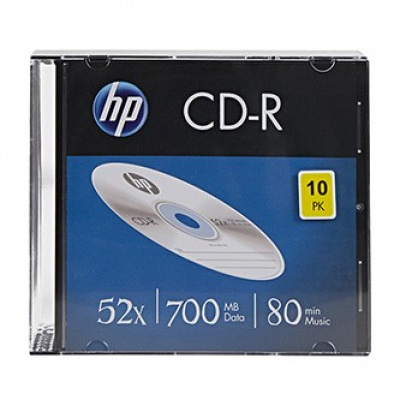 HP CD-R, CRE00085-3, 69310, 10-pack, 700MB, 52x, 80min., 12cm, nyomtatási lehetőség nélkül, vékony tok, adatarchívumhoz, sérült csomagolás