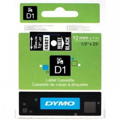 Dymo D1 45021, S0720610, 12mm x 7m fehér nyomtatás / fekete alapon, eredeti szalag