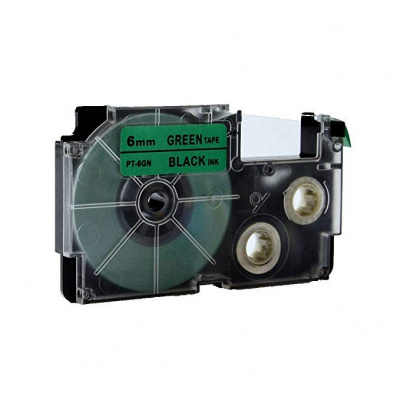 Casio XR-6GN1, 6mm x 8m fekete nyomtatás / zöld alapon, kompatibilis szalag 