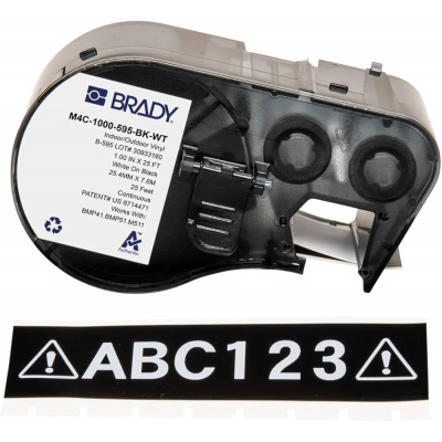 Brady M4C-1000-595-BK-WT / 170841, 25.40 mm x 7.62 m, vinil, fehér nyomtatás / fekete alapon