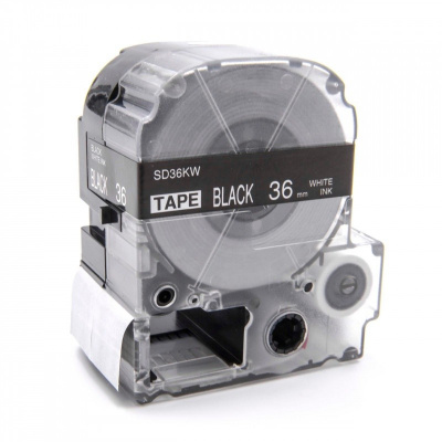 Epson LK-7BWV, SD36KW, 36mm x 9m, fehér nyomtatás / fekete alapon, kompatibilis szalag