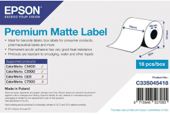 Epson C33S045418 Premium Matte, a ColorWorks esetében, 76mmx35m, fehér öntapadó címkék