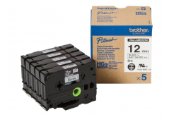 Brother HGE-M931V5, 12mm x 8m, fekete nyomtatás / ezüst alapon, eredeti szalag, 5db