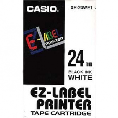 Casio XR-24WE1, 24mm x 8m, fekete nyomtatás / fehér alapon, eredeti szalag
