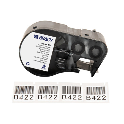 Brady M4-49-422 / 170739, 25.40 mm x 25.40 mm, Polyester, fekete nyomtatás / fehér alapon