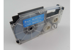 Casio XR-6ABU 6mm x 8m fehér nyomtatás / kék alapon, kompatibilis szalag 