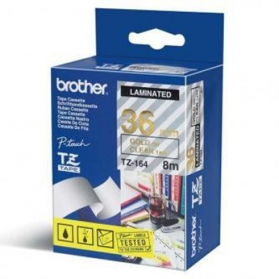 Brother TZ-164 / TZe-164, 18mm x 8m, arany nyomtatás/átlátszó alapon, eredeti szalag