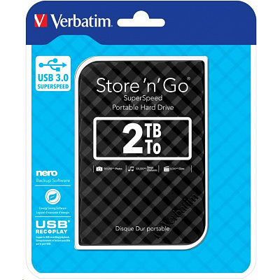 VERBATIM HDD 2.5" 2TB Store 'n' Go hordozható merevlemez USB 3.0, fekete GEN II