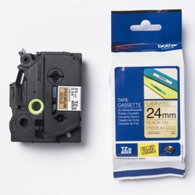 Brother TZ-PR851 / TZe-PR851, 24mm x 8m, fekete nyomtatás / arany alapon, eredeti szalag