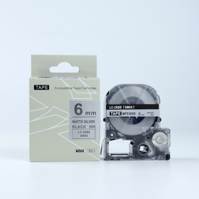 Epson LK-2SBE, SM6X, 6mm x 9m, fekete nyomtatás / matt ezüst alapon, kompatibilis szalag