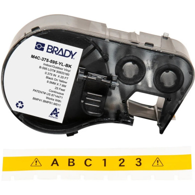 Brady M4C-375-595-YL-BK / 170844, 9.53 mm x 7.62 m, vinil, fekete nyomtatás / sárga alapon