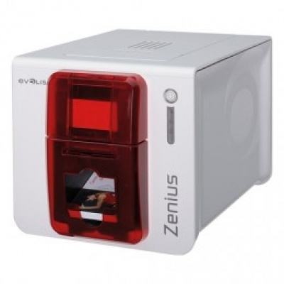 Evolis Zenius Expert ZN1H00HSRS, kártyonyomtató, single sided, 12 dots/mm (300 dpi), USB, Ethernet, contactless, red