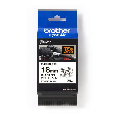 Brother TZ-FX241 / TZe-FX241 Pro Tape, 18mm x 8m, fekete nyomtatás / fehér alapon, eredeti szalag