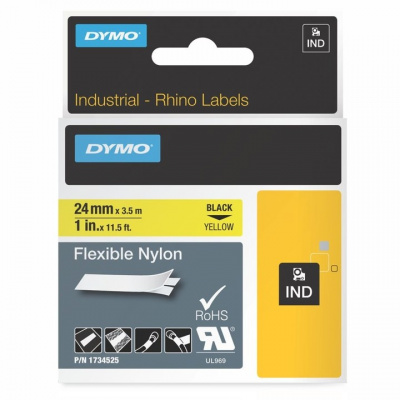 Dymo Rhino 1734525, S0773850, 24mm x 3,5m fekete nyomtatás / sárga alapon , eredeti szalag
