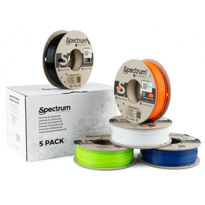 Spectrum 80748 3D filament, Premium PET-G, 1,75mm, 5x250g, fehér, fekete, Narancs, Kék, Zöld (Mix Arctic white, Deep black, Lion orange, Navy Blue, Lime green)