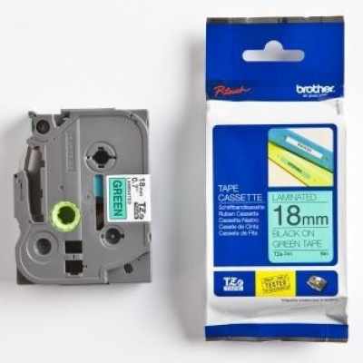 Brother TZ-741 / TZe-741, 18mm x 8m, fekete nyomtatás / zöld alapon, eredeti szalag