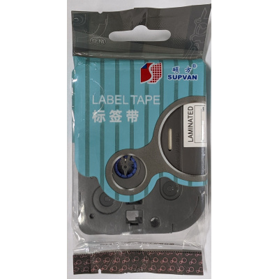 Öntapadó szalag Supvan L-611E, 6mm x 8m, fekete nyomtatás / sárga alapon, laminált