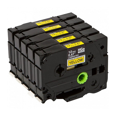 Brother HGE-631, 12mm x 8m, fekete nyomtatás / sárga alapon, eredeti szalag
