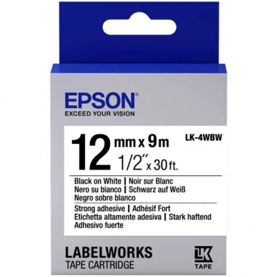 Epson LabelWorks LK-4WBW C53S654016 12mm x 9m, fekete nyomtatás / fehér alapon, erős ragasztó, eredeti szalag