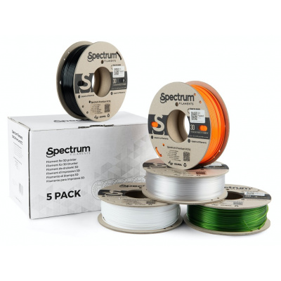 Spectrum 80751 3D filament, Premium PCTG, 1,75mm, 5x250g, fehér, fekete, Narancs, Átlátszó zöld, Átlátszó (Mix Arctic white, Deep black, Lion orange, Transparent green, Tranparent)