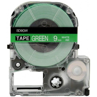 Epson LK-3GWV, SD9GW, 9mm x 9m, fehér nyomtatás / zöld alapon, kompatibilis szalag