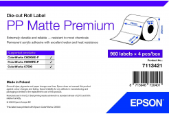 Epson 7113421 PP Matte, a ColorWorks esetében, 76x127mm, 960db, polipropilén, fehér öntapadó címkék